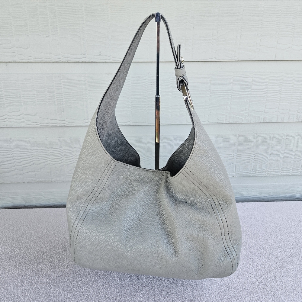 Michael Kors Fulton Large Hobo Shoulder Bag Pearl Grey Pebbled Leather